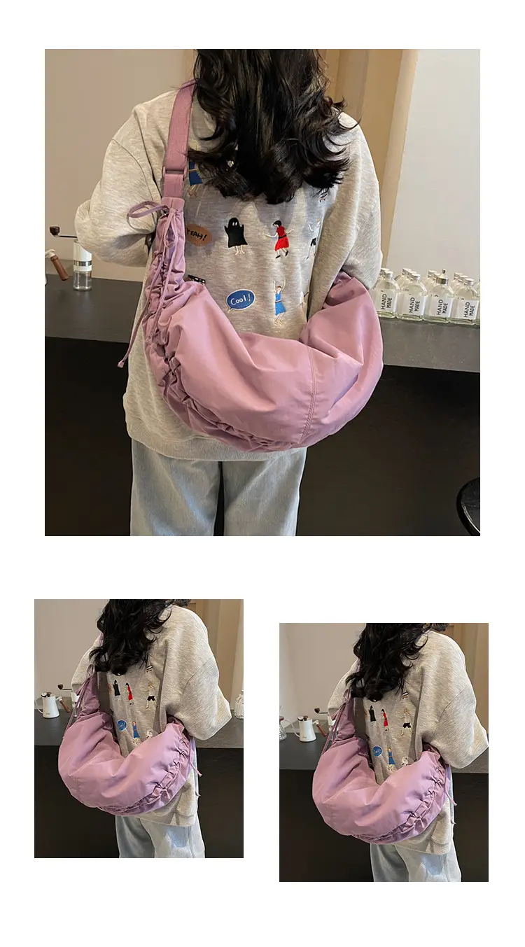Women Crescent Shoulder Bag Pink Nylon — feature 16