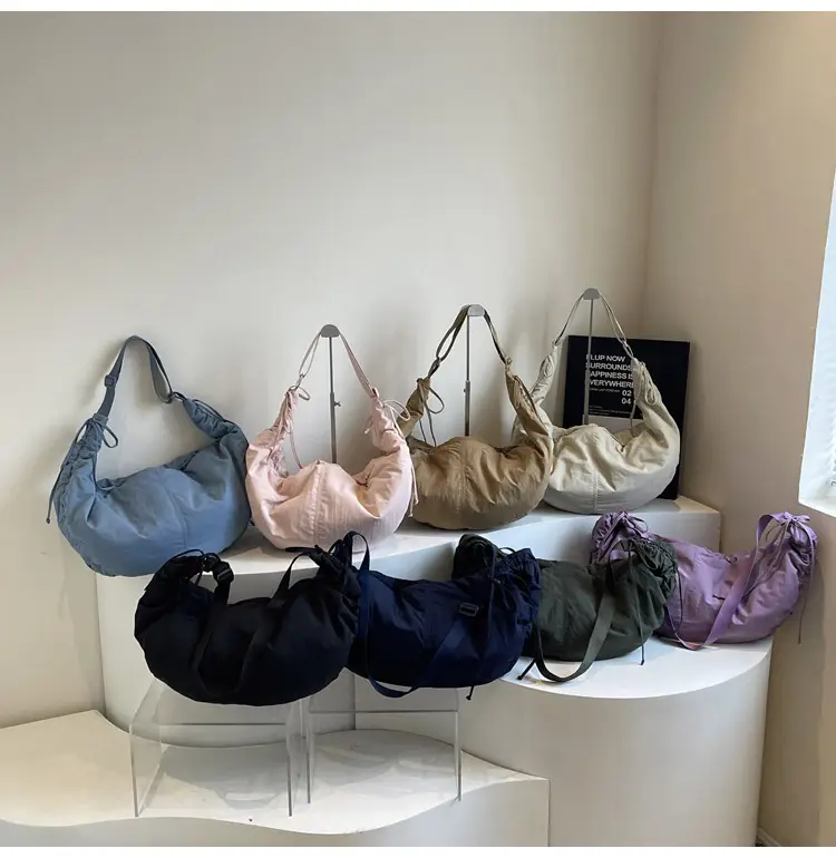 Women Crescent Shoulder Bag Pink Nylon — feature 17