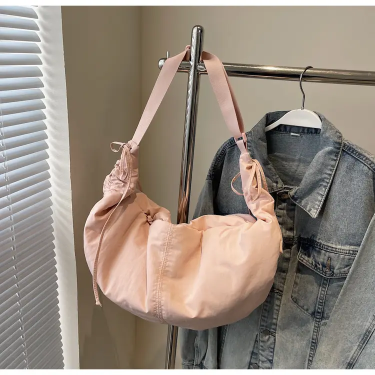 Women Crescent Shoulder Bag Pink Nylon — feature 18