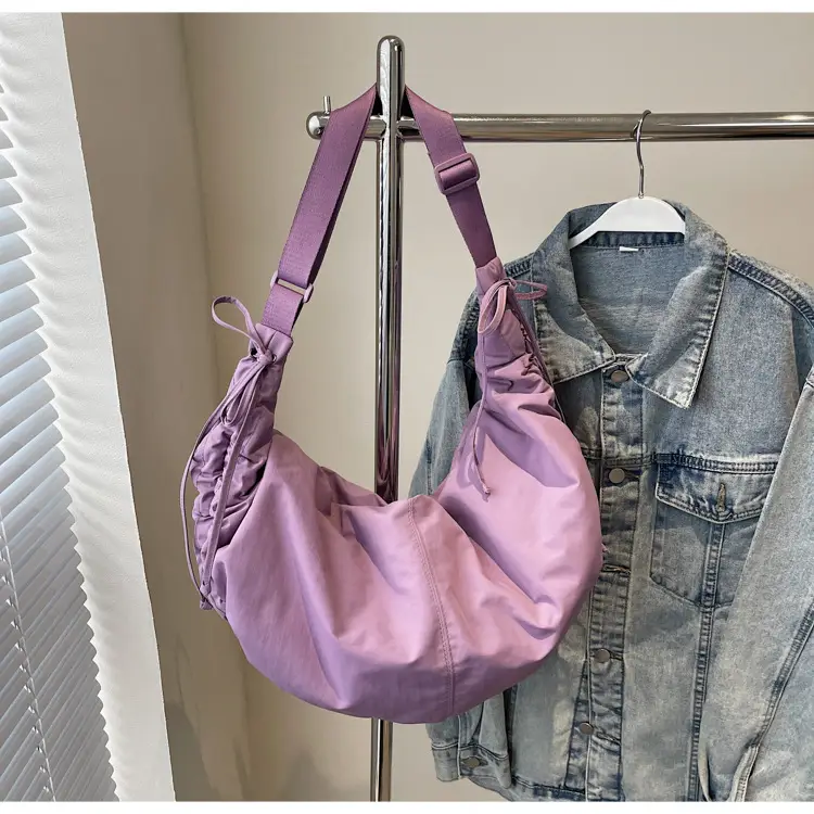 Women Crescent Shoulder Bag Pink Nylon — feature 25