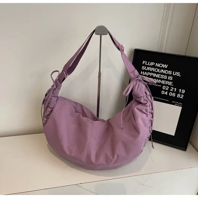 Women Crescent Shoulder Bag Pink Nylon — feature 30