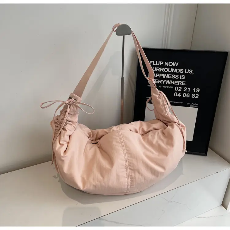 Women Crescent Shoulder Bag Pink Nylon — feature 32