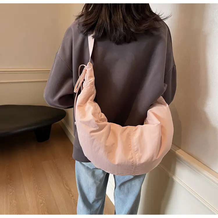 Women Crescent Shoulder Bag Pink Nylon — feature 36