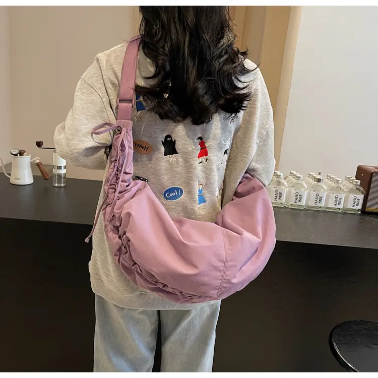 Women Crescent Shoulder Bag Pink Nylon — feature 41