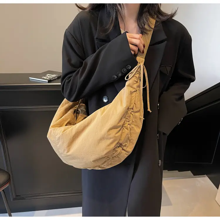Women Crescent Shoulder Bag Pink Nylon — feature 45