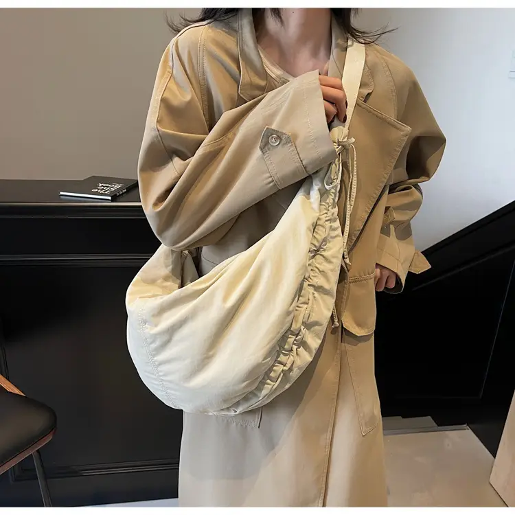 Women Crescent Shoulder Bag Pink Nylon — feature 50