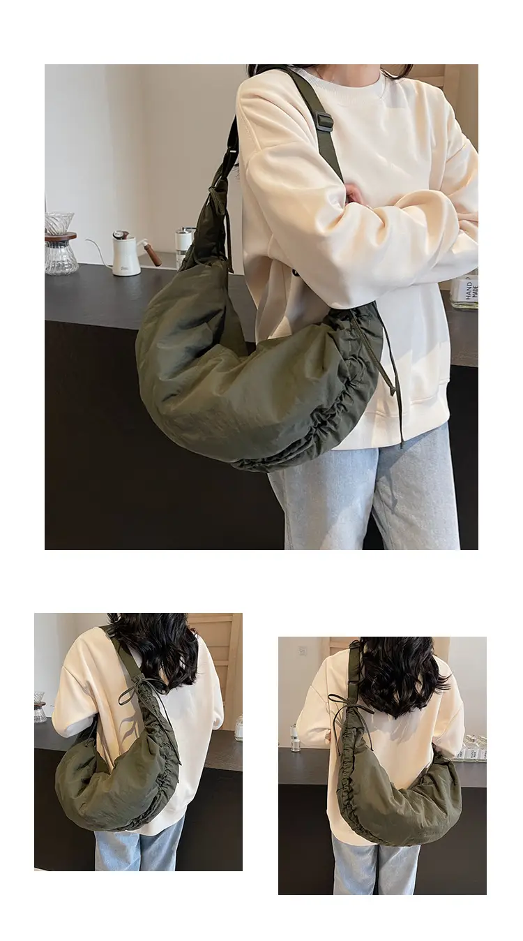 Women Crescent Shoulder Bag Pink Nylon — feature 9