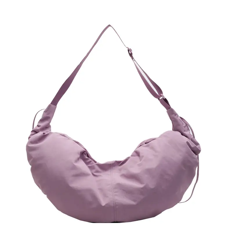 Women Crescent Shoulder Bag Pink Nylon - Image 7
