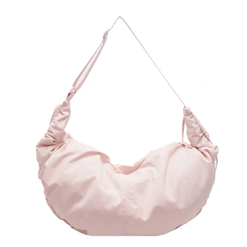 Women Crescent Shoulder Bag Pink Nylon - Image 8