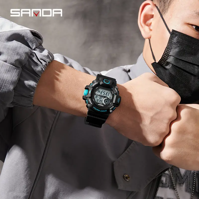 Sanda Sport Watch Black Digital Alarm Clock Waterproof - Image 8