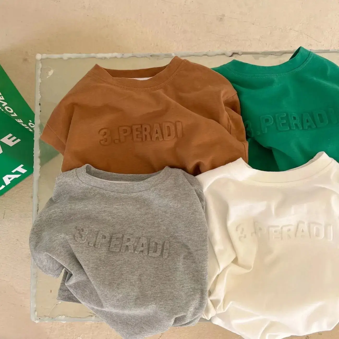 Autumn Cotton Turtlenege Boys T-Shirt Green White — feature 1