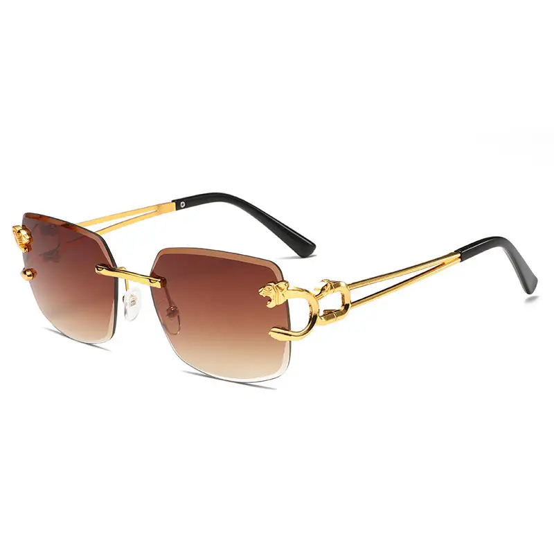 Men Women Factory Direct Cheetah Head Frameless Square Sunglasses Gold Black - Image 7