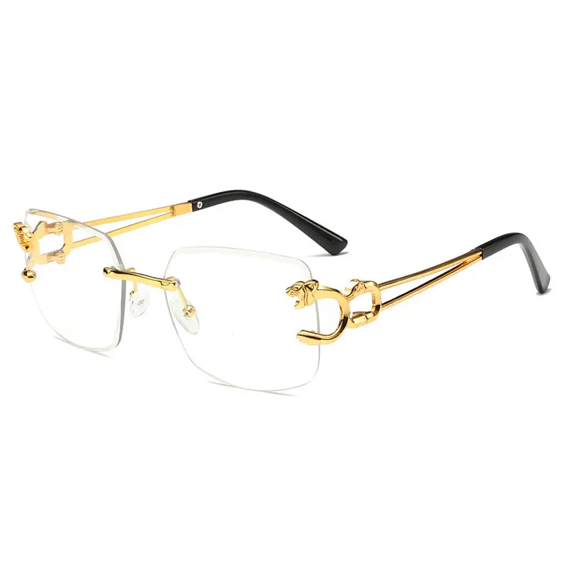 Men Women Factory Direct Cheetah Head Frameless Square Sunglasses Gold Black - Image 8