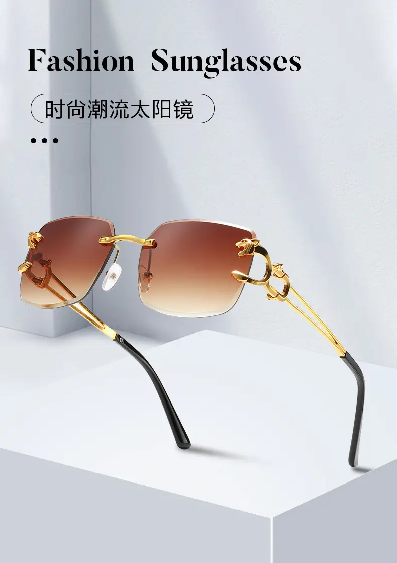 Men Women Factory Direct Cheetah Head Frameless Square Sunglasses Gold Black — feature 1
