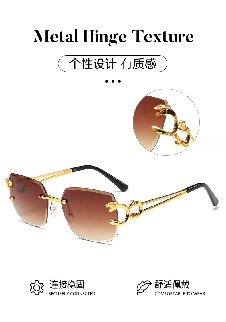 Men Women Factory Direct Cheetah Head Frameless Square Sunglasses Gold Black — feature 2