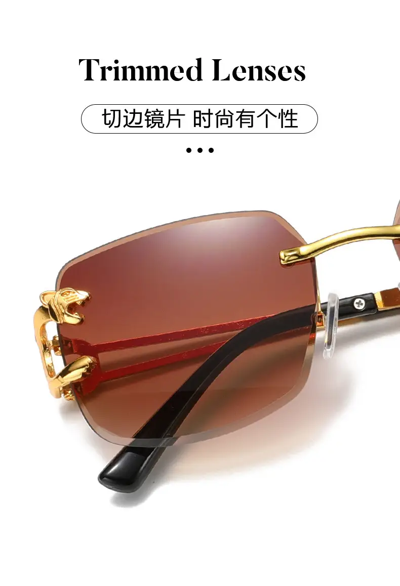 Men Women Factory Direct Cheetah Head Frameless Square Sunglasses Gold Black — feature 4