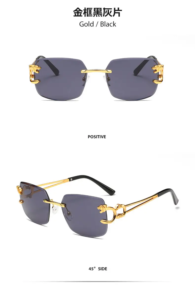 Men Women Factory Direct Cheetah Head Frameless Square Sunglasses Gold Black — feature 9