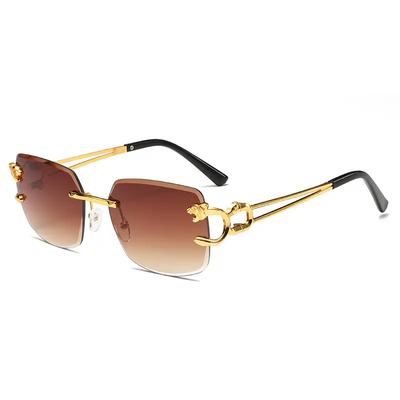 Men Women Factory Direct Cheetah Head Frameless Square Sunglasses Gold Black - Image 2