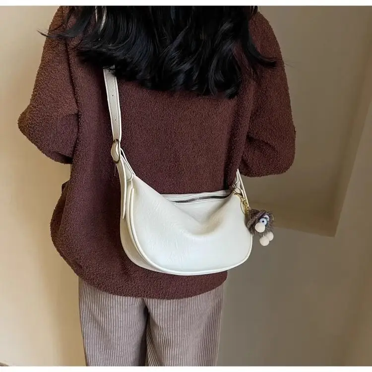 Women's Brown Textured Shoulder Bag with Faux Fur Charm — feature 21