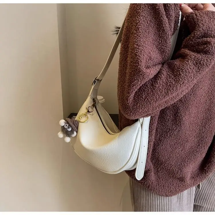 Women's Brown Textured Shoulder Bag with Faux Fur Charm — feature 22