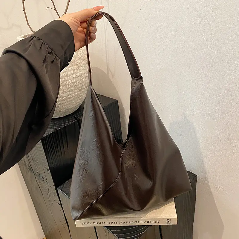 Women's Large Tote Bag Brown Black Korean Style