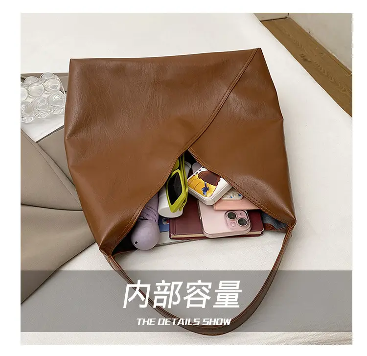 Women's Large Tote Bag Brown Black Korean Style — feature 3