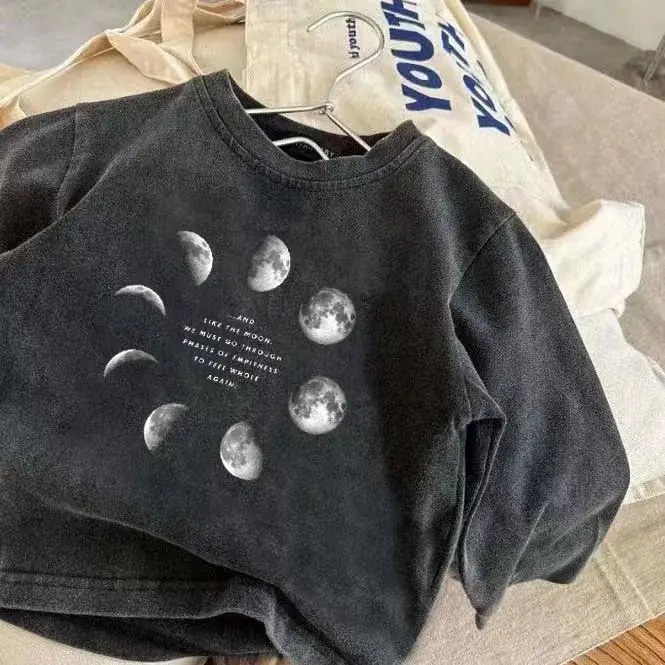 Boys Cotton Moon Print Long Sleeve T-Shirt Black Medium — feature 4