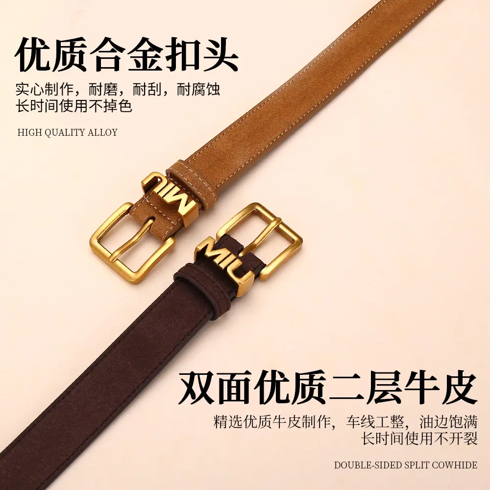 Women's Matte Suede Belt with Gold Buckle - Image 6
