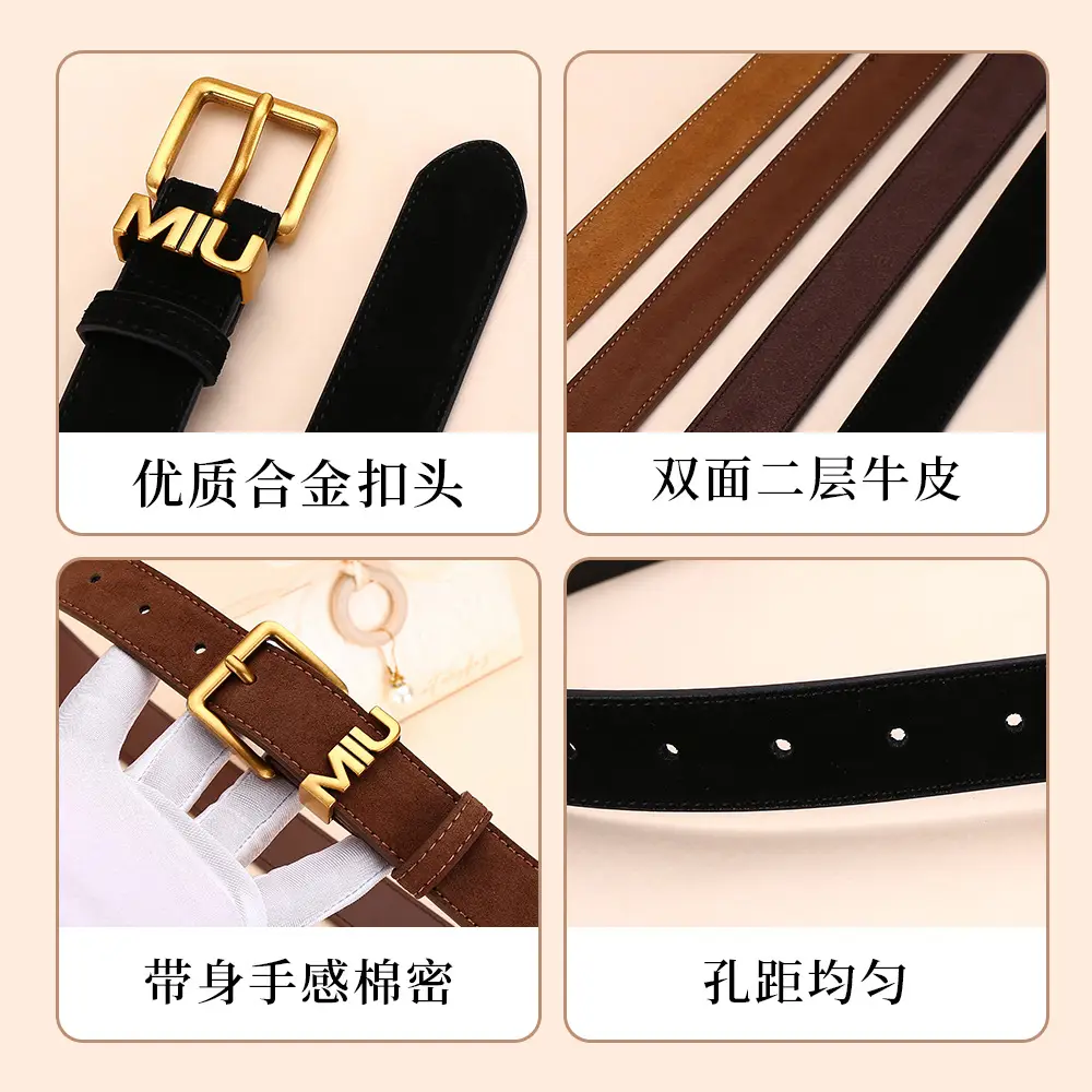 Women's Matte Suede Belt with Gold Buckle - Image 7
