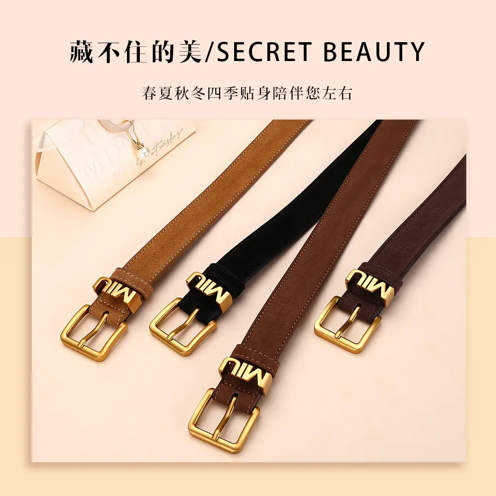 Women's Matte Suede Belt with Gold Buckle - Image 8