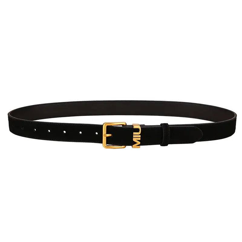 Women's Matte Suede Belt with Gold Buckle - Image 9