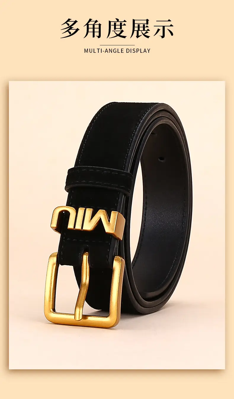 Women's Matte Suede Belt with Gold Buckle — feature 11
