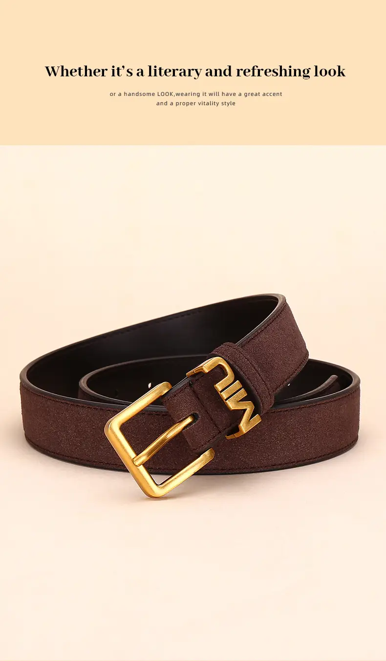 Women's Matte Suede Belt with Gold Buckle — feature 14