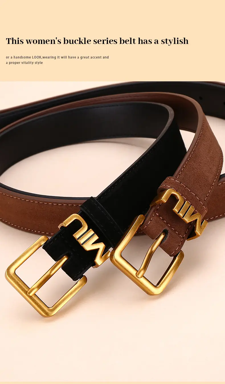 Women's Matte Suede Belt with Gold Buckle — feature 15