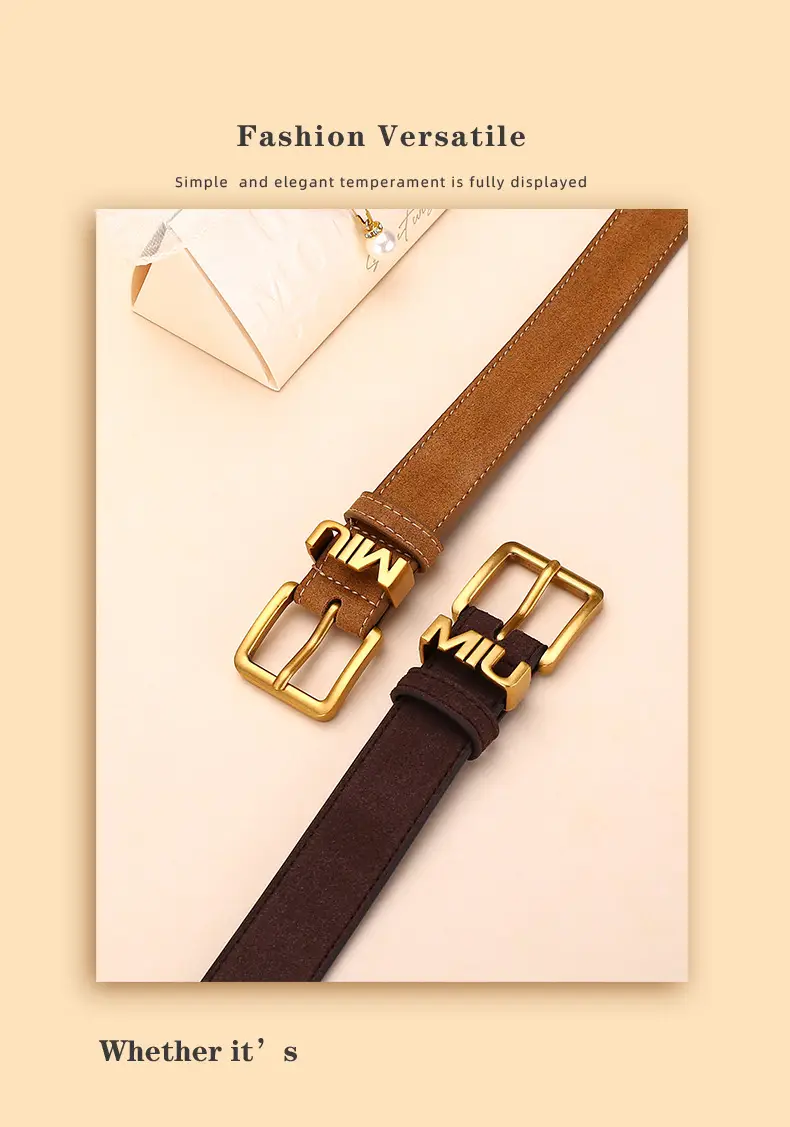 Women's Matte Suede Belt with Gold Buckle — feature 17
