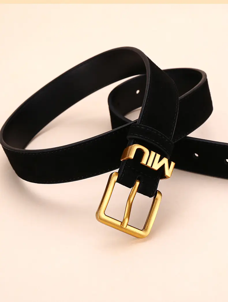 Women's Matte Suede Belt with Gold Buckle — feature 18