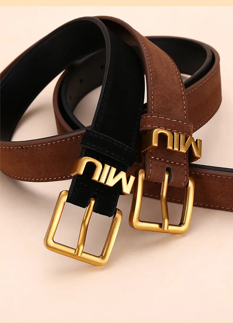 Women's Matte Suede Belt with Gold Buckle — feature 19