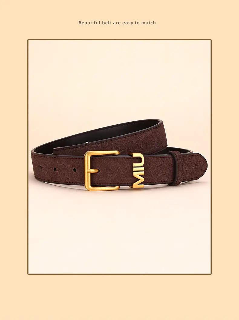 Women's Matte Suede Belt with Gold Buckle — feature 20