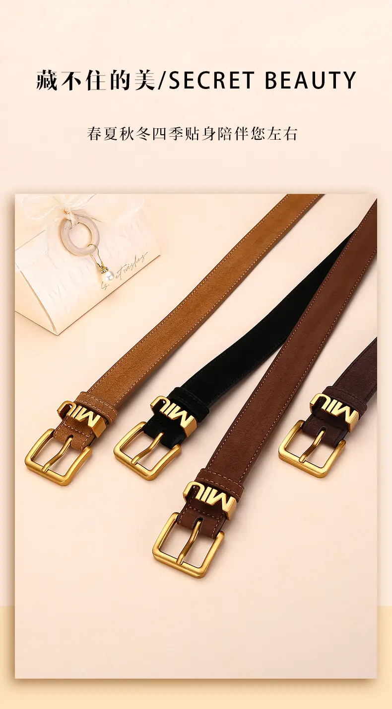 Women's Matte Suede Belt with Gold Buckle — feature 3