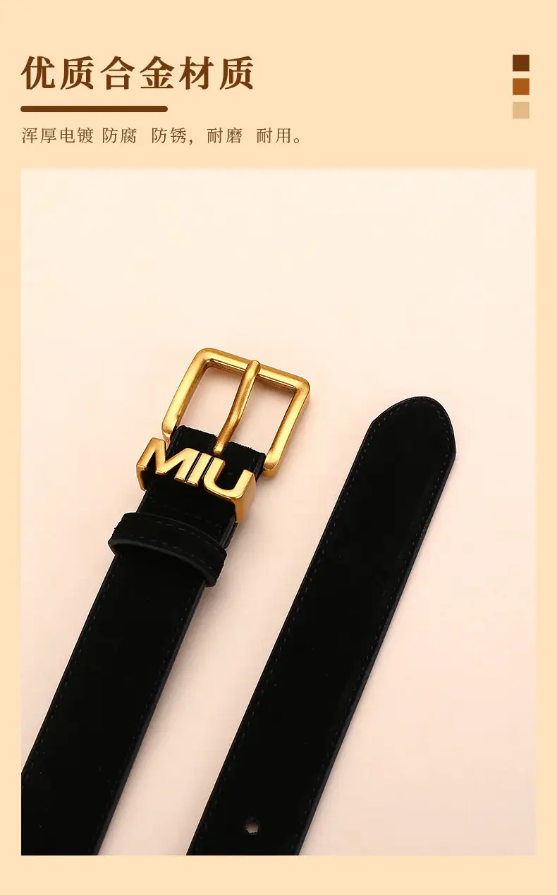 Women's Matte Suede Belt with Gold Buckle — feature 5
