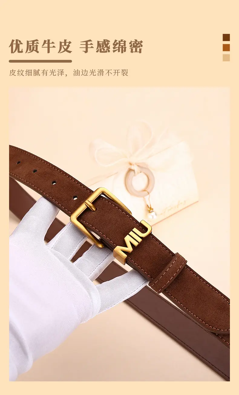 Women's Matte Suede Belt with Gold Buckle — feature 7
