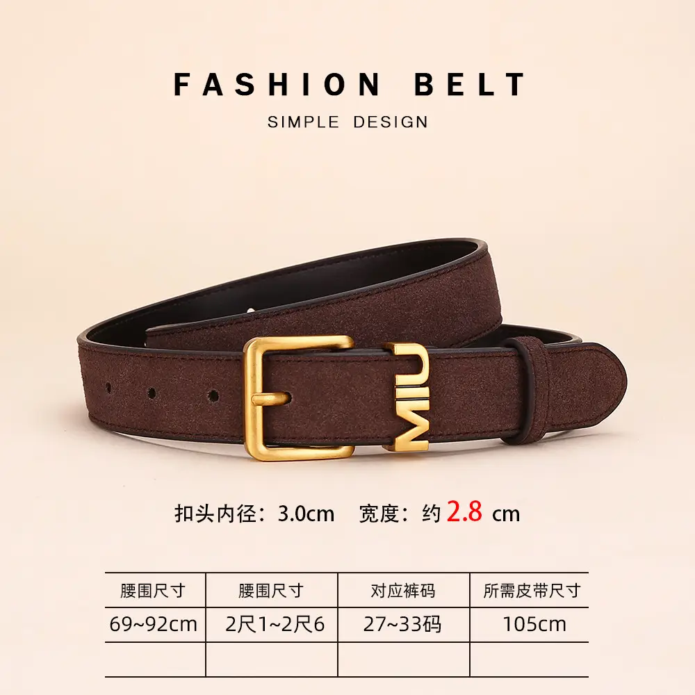 Women's Matte Suede Belt with Gold Buckle - Image 2