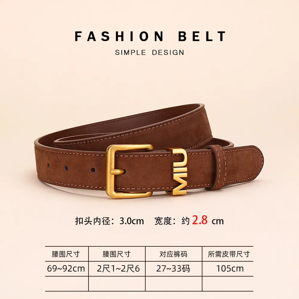 Women's Matte Suede Belt with Gold Buckle - Image 3