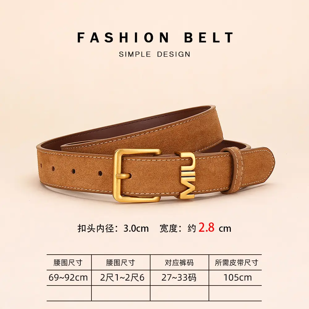 Women's Matte Suede Belt with Gold Buckle - Image 4