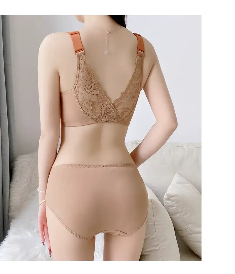 plus size Beautiful Back Front Buckle Bra No Steel Ring Push-up Thickened Adjustable Sexy Lace Underwear Women's Thin suit — feature 16