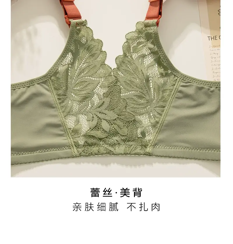 plus size Beautiful Back Front Buckle Bra No Steel Ring Push-up Thickened Adjustable Sexy Lace Underwear Women's Thin suit — feature 22