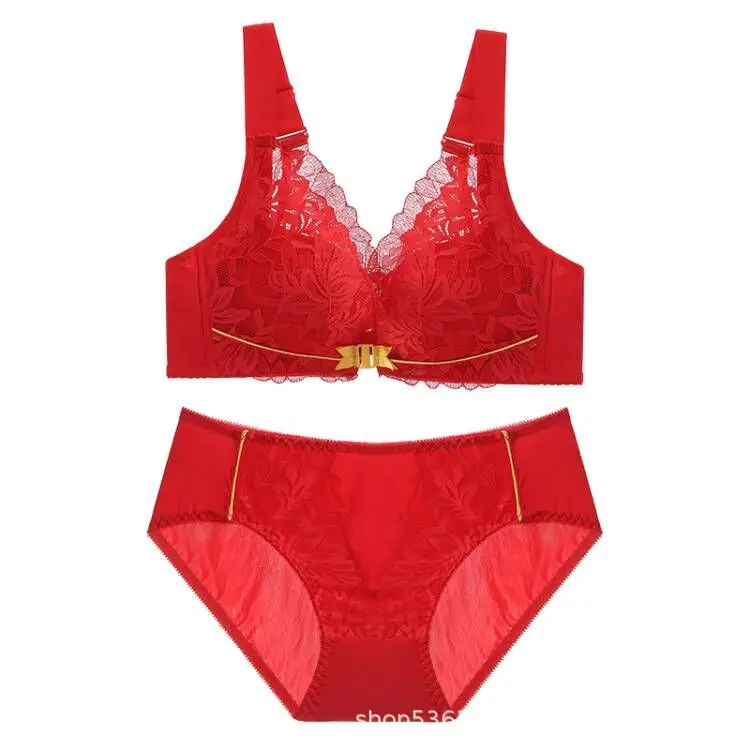 plus size Beautiful Back Front Buckle Bra No Steel Ring Push-up Thickened Adjustable Sexy Lace Underwear Women's Thin suit