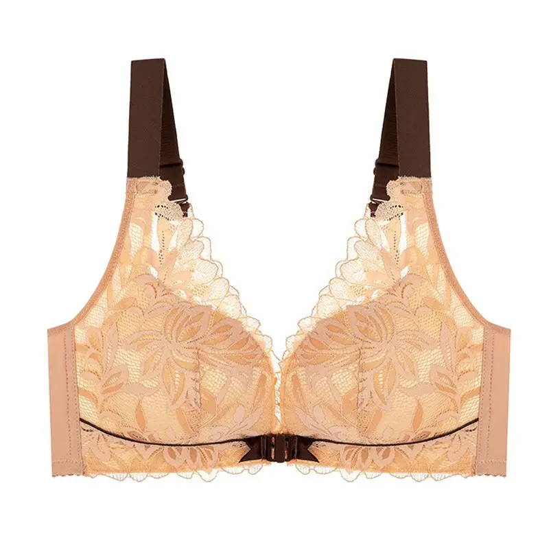 plus size Beautiful Back Front Buckle Bra No Steel Ring Push-up Thickened Adjustable Sexy Lace Underwear Women's Thin suit