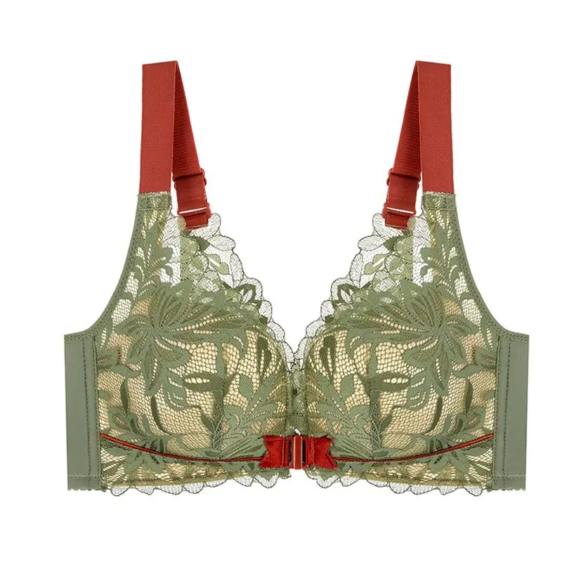 plus size Beautiful Back Front Buckle Bra No Steel Ring Push-up Thickened Adjustable Sexy Lace Underwear Women's Thin suit