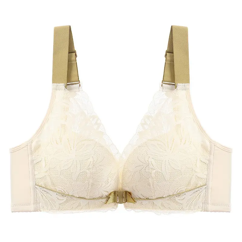 plus size Beautiful Back Front Buckle Bra No Steel Ring Push-up Thickened Adjustable Sexy Lace Underwear Women's Thin suit